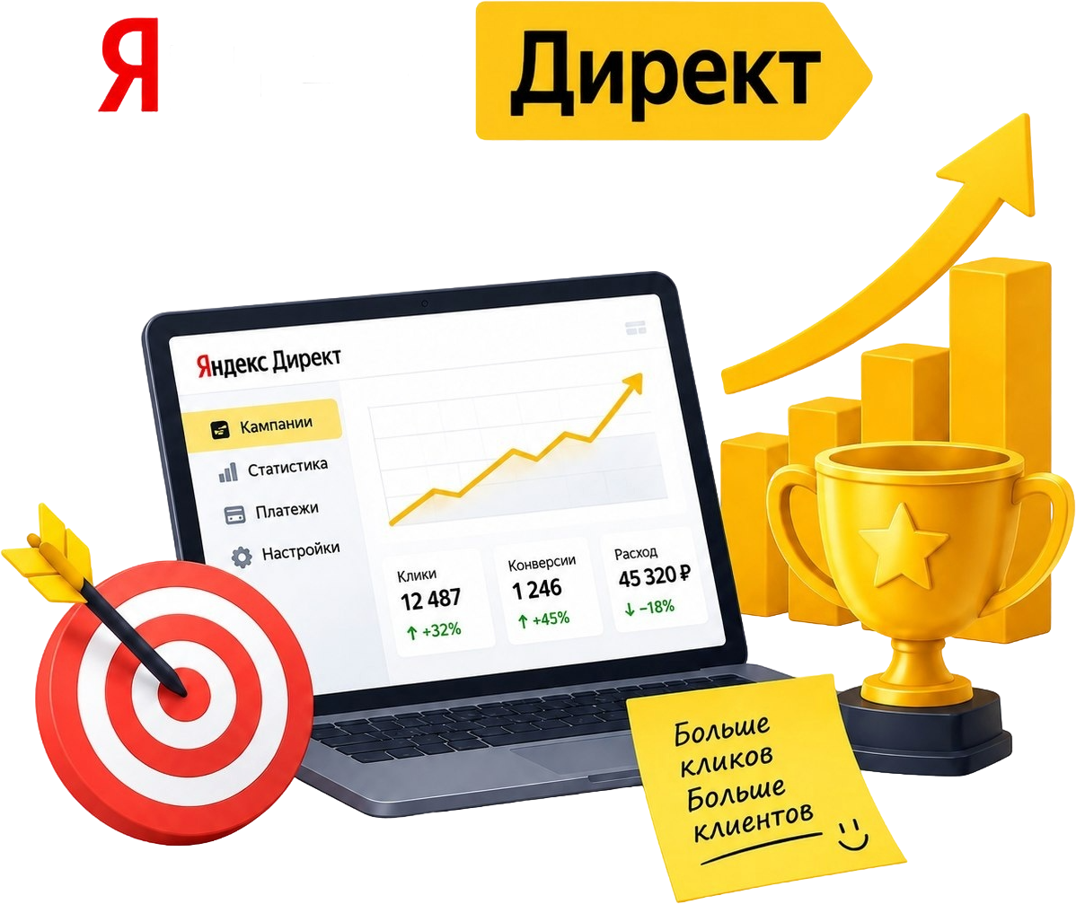 Яндекс.Директ: иллюстрация настройки рекламы и роста результатов
